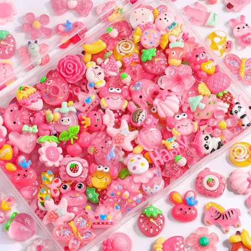 TINKRSTUFF 100PCS Rose Pink Slime Charms Cute Jelly Flatback Resin Charms For Slime, Random Kawaii Decoden Charm for Embellishments Phone Junk Case Charm Bulk, Scrapbooking Crafting & DIY Decor - color: Rose Pink-100Pcs