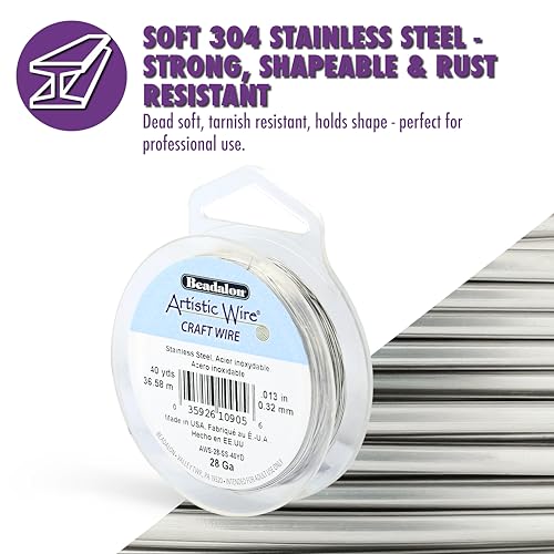 Artistic Wire, 22 Gauge / .64 mm Stainless Steel Craft Wire, Round Twist, 8 yd / 7.31 m - color: Stainless Steel, size: 22 Gauge - 8 yd, style: Retail Spool