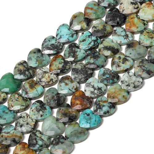 22pcs Faceted Heart Stone Beads Natural African Turquoise Bead 8mm Crystals and Healing Stones for Jewelry Making Supplies,Friendship Bracelet Kit,Love Gifts - color: African Turquoise