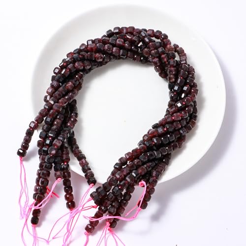Natural Faceted Garnet Cube Stone Beads 5-5.5mm 60pcs/str Loose Square Semi Gemstone Stone Beads for Making Bracelets Necklace Earrings - color: Garnet