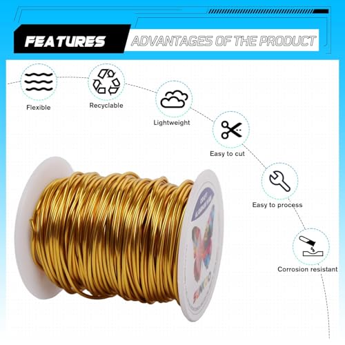 Aluminum Craft Wire,15 Gauge (1.5mm) Gold Bendable Wire,100 Feet Continuous Roll for Jewelry Making,Sculpting,Floral & Armature Projects - size: 15 Gauge 100Ft, style: Gold