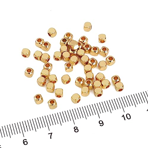 BEADIA 14K Gold Plated Cube Spacer Beads Round 3x3mm 50pcs for Jewelry Making Findings Non Tarnish - color: 14K Gold, size: 3x3mm Round Cube