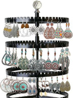 6-story rotating earring rack storage rack, adjustable plastic pendant display rack, 348 grooves on the tree band, large circular storage tower, black wooden disc design - color: B Black
