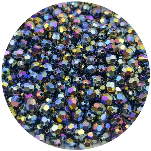 200 Pcs 10MM AB Color Crystal Acrylic Beads Round Faceted Crystal Plastic Bead Spacer Beads for Jewelry Making, Bracelets Necklaces Earrings Wind Chimes Suncatchers(406 - Black AB) - color: 406 - Black AB, size: 10MM