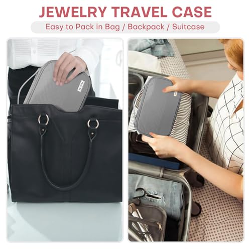 Jewelry Travel Case Organizer for Necklaces, Earrings, Rings, Bracelet, Watch, Soft Sided, Grey - color: Grey