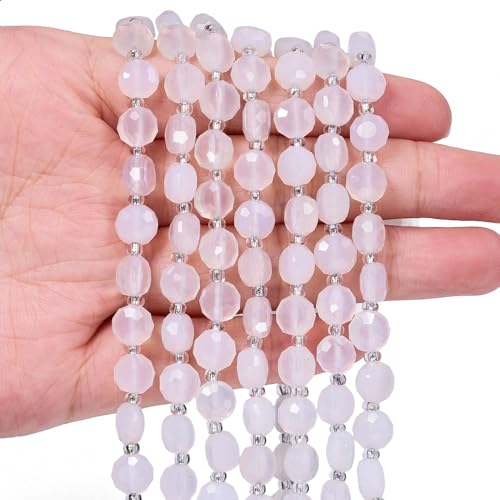 8×5mm White Agate Natural Stone Beads for Jewelry Making About 35-40pcs 1 Strand 15" Drilled Flat Faceted Cabochon Gemstone Beads for Bracelets Necklace DIY Crafts - color: White Agate