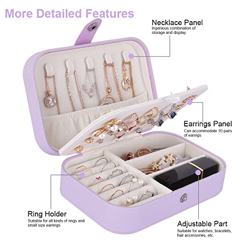 jiemei Jewelry Box, Travel Jewelry Organizer Cases with Doubel Layer for Women’s Necklace Earrings Rings and Travel Accessories (Purple) - color: Purple