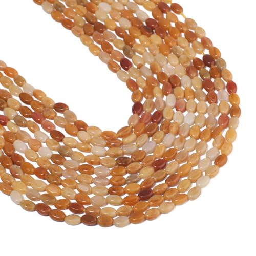 70pcs Natural Yellow Jade Stone Beads，4x6mm Egg Shape Loose Gemstone Beads for Jewelry Making Design Earring Necklace - color: yellow jade