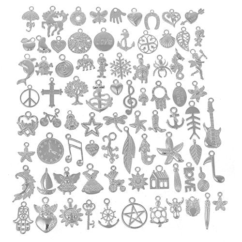 RUBYCA 160Pcs Wholesale Lot Tibetan Mix Pendant Charm White Silver Plated Metal Jewelry Making Mix5 - color: Mix 5, size: 160 PCS