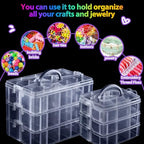 Bead Organizer, 2 Pack Craft Storage with Removable Dividers, Clear 3-Tier Plastic Organizer Box, Small Parts Organizers for Jewelry, Art, DIY Crafts, Kids Toys, Small Items