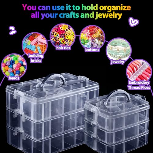 Bead Organizer, 2 Pack Craft Storage with Removable Dividers, Clear 3-Tier Plastic Organizer Box, Small Parts Organizers for Jewelry, Art, DIY Crafts, Kids Toys, Small Items