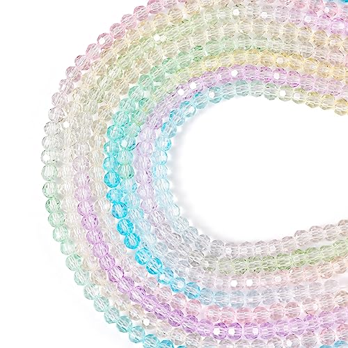 Craftdady 8 Strands 720Pcs Faceted Glass Round Beads - Transparent Crystal Mermaid Color Small Glass Bulk Loose Spacer Beads for Jewelry Making - color: Transparent 4 Colors, size: 4mm