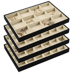 DIOMMELL Set of 4 Stackable Jewelry Trays Organizer Jewelry Display Showcase Dresser Drawer Organizer Storage Box for Ring Earring Bracelet Necklace Accessary