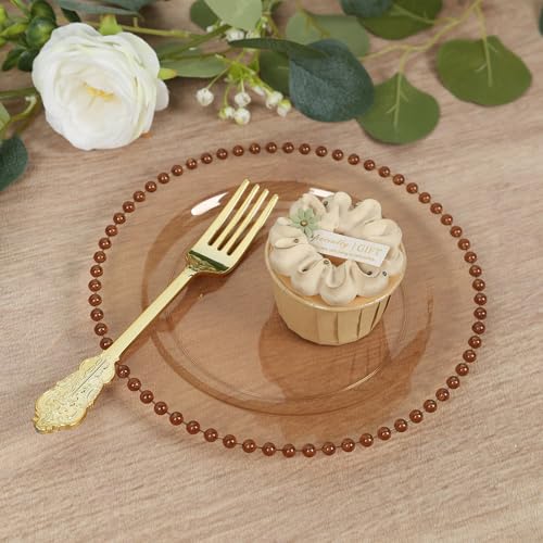 8" Salad Plates - Set of 20 - Plastic Amber Round Disposable Dessert Appetizer Plate with Beaded Rim, Ideal for Dinner Party Wedding Bulk Events - color: Amber, size: 8" Salad Plate, 20 Pack