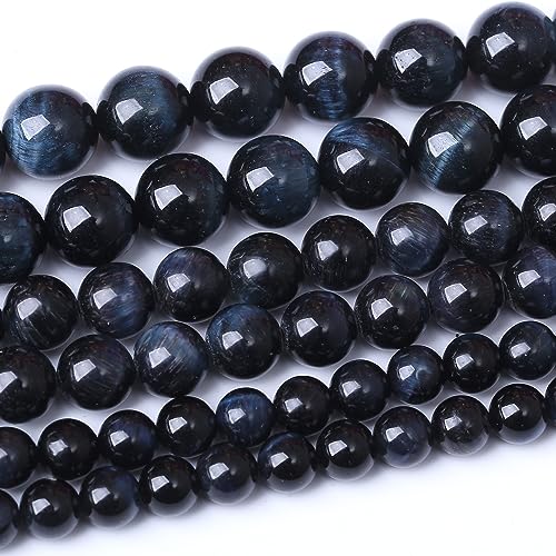 10MM Blue Black Tiger Eye Round Loose Beads Natural Gem Beads Crystal Energy Stone Beads for Jewelry Making DIY Bracelet Necklace - color: Blue Black Tiger Eye, size: 10MM