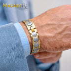 MagnetRX® Ultra Strength Magnetic Bracelet – Effective Stainless Steel Metal Bracelets for Men – Adjustable Length with Sizing Tool for Perfect Fit (Silver & Gold) - color: Gold & Silver Arrow Style (2X Strength)