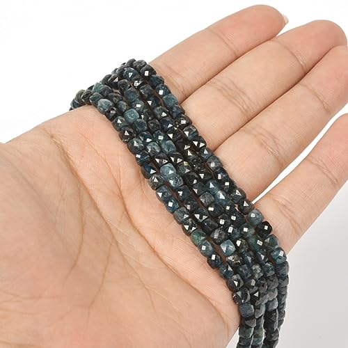 Natural Blue Tourmaline Gemstone 4mm Faceted Cube Square Loose Beads 16 Inch for DIY Jewelry Making Beads - color: Blue Tourmaline