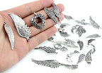 Assorted Angel Wings Feathers punk Charm Pendant Connector for DIY Jewelry Making Accessaries(36pcs,Antique Silver Tone)