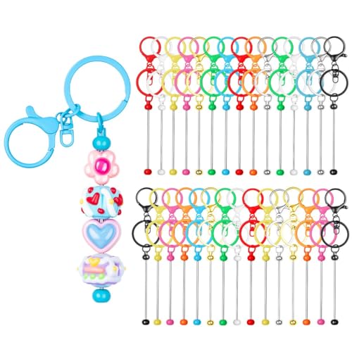 RQAYE 30pcs Beadable Keychains Keychain Bulk kit Cute Blank Bead Keychain Strip DIY Men's and Women's Making Supplies Crafts, Jewelry, Bag Accessories, Customized Project Gifts (Multicolor) - color: Multicolor