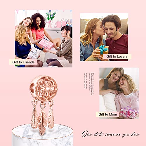 S925 Bead Dangle Charms for Bracelets Necklaces, Compatible with Pandora - style: Dreamcathcer Charm Rose 14K Gold Plated