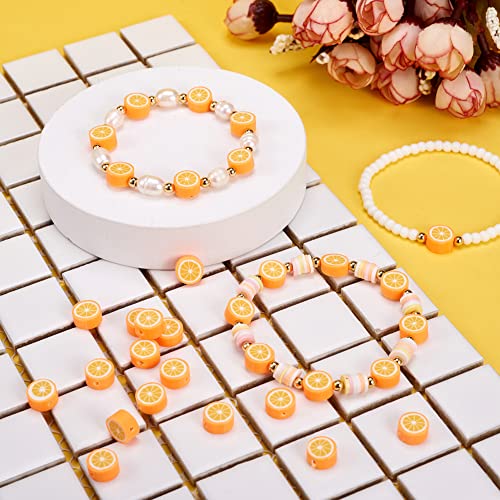 50PCS Handmade Polymer Clay Round Beads Orange Slice Loose Beads Fruit Theme Spacer Beads for DIY Bracelet Necklace Earring Charm Jewelry Making Hole 1.8mm - color: Orange Slice