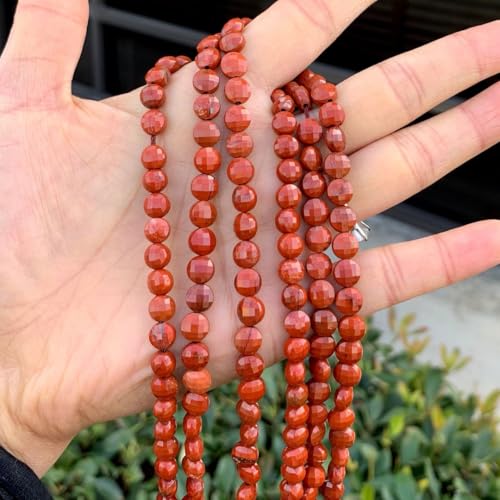 Adabele 15 Inch Natural Red Jasper Gemstone 6mm Faceted Flat Round Coin Loose Beads Gem Stone Spacer (59-64pcs) for Jewelry Making GZ13-7 - color: Red Jasper, size: 15 Inch/1 Strand