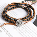 YGLINE Women Boho Handmade Natural Stone Crystal Leather Bead Wrap Bracelets Collection - color: Labradorite-3w