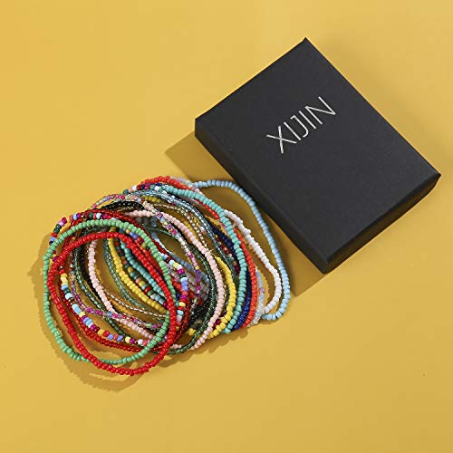 XIJIN 18 Pieces Elastic Beaded Anklets for Women Handmade Beach Boho Colorful Beads Ankle Bracelets Set - color: Multicolor