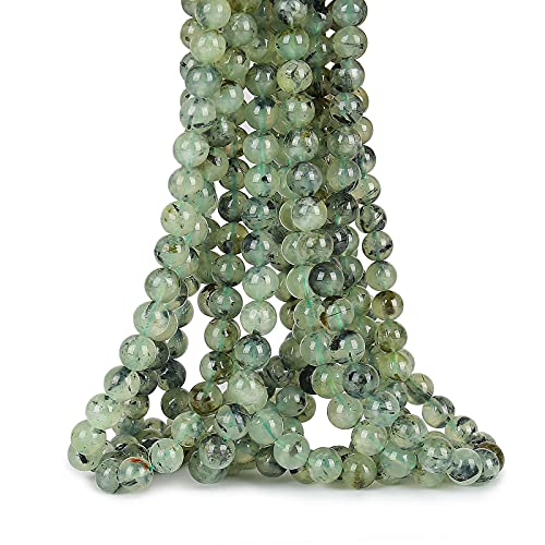 70PCS Natural 8MM Healing Gemstone, Prehnite Energy Stone Round Loose Beads, Semi-Precious Crystal Beads with Free Elastic String for Jewelry Making DIY - color: Prehnite, size: 8MM