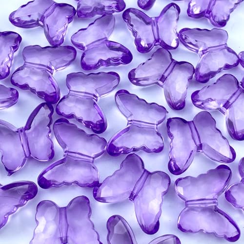 25pcs 23x28mm Acrylic Butterfly Beads Assorted Clear Spacer Beads Loose Butterfly Shaped Beads with Hole for Earring Necklace Bracelet Lanyard Jewelry DIY Craft Making(Purple) - color: Purple, size: 23x28mm