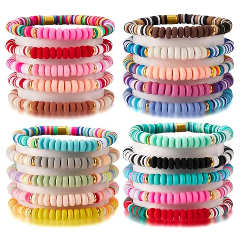 Ornaland Heishi Surfer Bracelets Set Polymer Clay Heishi Beads Stretch Bracelets Multi-Layer Stackable Friendship Bracelets Bohemia Summer Beach Jewelry for Women - color: Colorful-4