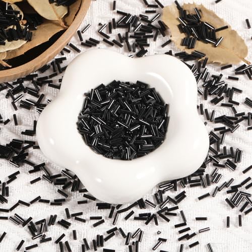 2000Pcs Tube Seed Beads 2x7mm Mini Long Glass Bugle Bead Small Craft Loose Spacer Beads for DIY Phone Charms Waist Bead Bracelets Earrings Necklaces (Black) - color: Black
