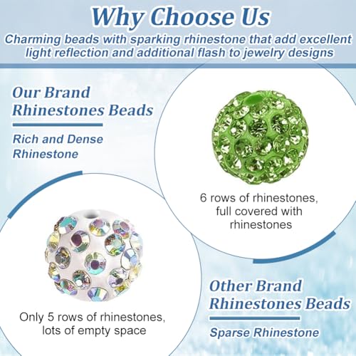 PH PandaHall 100pcs 10mm Green Rhinestone Beads Green Polymer Clay Beads Crystal Beads Pave Disco Ball Clay Beads Round Diamond Clay Beads for Necklace Bracelet Jewelry Making DIY Crafts - color: Green