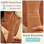CHESKY 14K Gold Plated Hand Chain Bracelets for Women Set - Dainty Finger Ring Bracelet Stack Adjustable Hand Chains Durable Beaded Bracelets Trendy Simple Body Jewelry Gift for Women - style: 3Square bracelet-gold