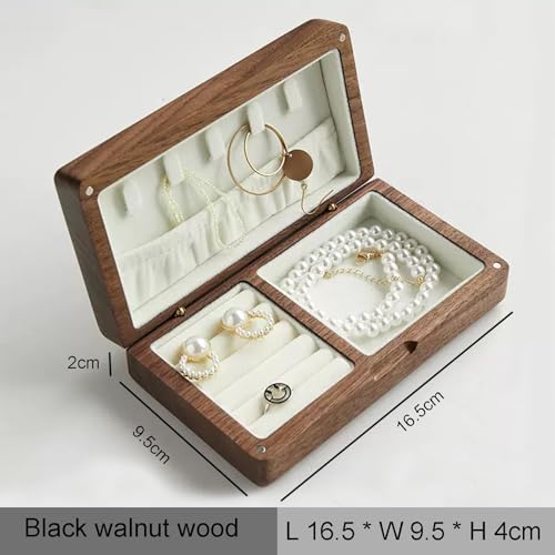 Wooden Jewelry Box, Simple Solid Wood Wooden, Ring Holder and Necklace Organizer, Black Walnut - size: L16.5*W9.5*H4cm