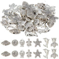 SUNNYCLUE 70PCS 7 Styles Silver Sea Beads Marine Beads Sea Ocean Animal Summer Hawaii Turtle Fish Shell Animals Alloy Metal Loose Spacers for Jewelry Making Beading Kit Bracelets Supplies