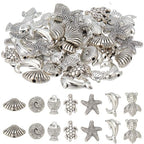 SUNNYCLUE 70PCS 7 Styles Silver Sea Beads Marine Beads Sea Ocean Animal Summer Hawaii Turtle Fish Shell Animals Alloy Metal Loose Spacers for Jewelry Making Beading Kit Bracelets Supplies