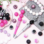 Exway 48 Pcs 20mm Black Pink Acrylic Resin Rhinestone Bubblegum Beads, Round, Large, Sparkly Craft Beads for Pen, Beadable Keychain, Bracelet, Necklace, DIY Jewelry Making Supplies - color: Black