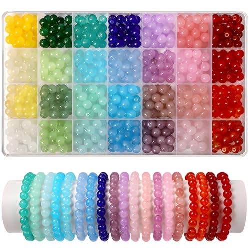 700 Pcs 8mm Glass Beads for Jewelry Making,28 Colors Crystal Beads Bracelet Kit for Bracelet Jewelry Making and DIY Crafts - color: Solid Color
