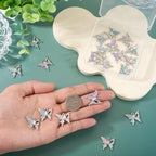FASHEWELRY 20Pcs Alloy Crystal Rhinestone Butterfly Charms Gradient Color Enamel Butterfly Charms Silver Plated Fairy Pendants for Earring Jewelry Making Necklace Bracelet Craft - color: Butterfly-Silver Plated