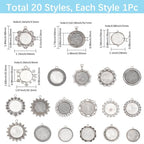 SUNNYCLUE 1 Box 20Pcs 25mm Blank Bezel Pendant Trays Round Bezel Pendant Trays Antique Silver Metal Flower Base Cabochons Settings Charms for Jewelry Making Photo Findings Necklace DIY Craftings - style: Style 2