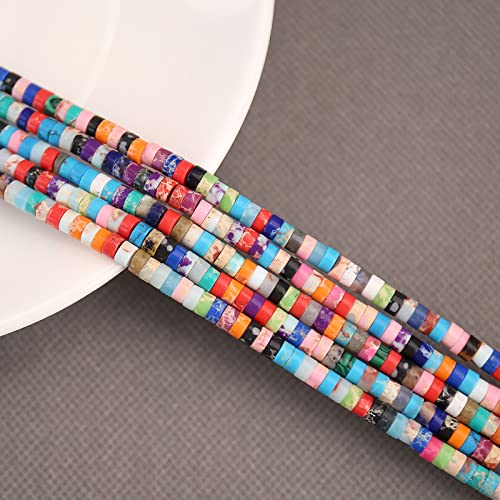 BONNY BOXX 150PCs Natural Mix Imperial Jasper Spacer Beads, Loose Semi Precious Flat Round Gemstone Heishi Disc Stone Beads for Beading Jewelry Making 4mm*2mm - color: Mix Imperial Jasper, size: 4MM*2MM
