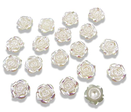 50pcs Round Ivory Cream Flat Back Pearl Flower Rose 12mm AB Irridescent Embellishments Weddings Crafts