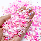 Townem 60g Mix Pearls and Rhinestones for Crafts, 2mm-10mm Flatback Gems for Tumblers Shoes Nails Face Art, Bedazzling Half Pearls and Rhinestones, Light Pinks|White - color: Pink Girl Blend | Mix Light Pinks | White
