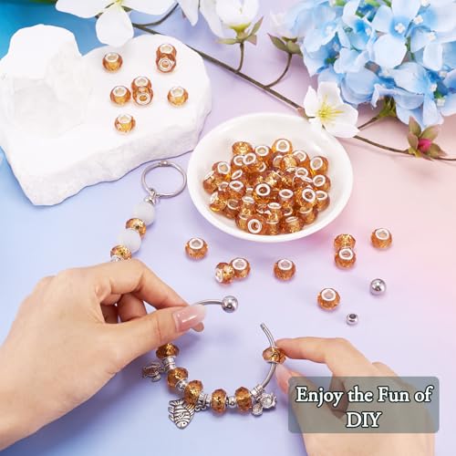 100pcs 14mm Large Hole Beads Glass Crystal Faceted Beads Goldenrod European Crystal Spacer Bead for Necklace Earring Bracelet Crafts Jewelry Making - color: Goldenrod