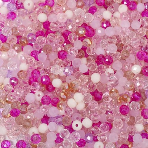 Songxi 500pcs 4mm Pink Glass Beads for Jewelry Making, Crystal Beads for Bracelets Jewelry Making, Spacer Beads for Keychain Making Necklace Earring DIY Arts and Crafts - color: Pink, size: 4mm
