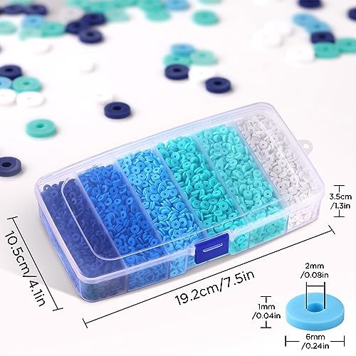 6000 Pcs Blue Clay Beads for Bracelets Making, Funtopia Heishi Beads Polymer Clay Beads, Flat Round Disc Clay Beads for Jewelry Making (6mm) - color: 1.Blue