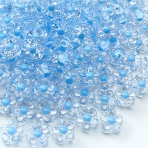 150Pcs Acrylic Flower Beads Candy Color Transparent Plastic Pastel Spacer Beads with Hole for DIY Crafts Wind Chimes Suncatcher Necklaces Bracelets Earrings Jewelry Making(Light Blue) - color: Light Blue