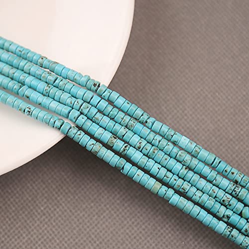 150PCs Natural Blue Turquoise Spacer Beads, Loose Semi Precious Flat Round Gemstone Heishi Disc Stone Beads for Beading Jewelry Making 4mm*2mm 38cm - color: Blue Turquoise, size: 4MM*2MM