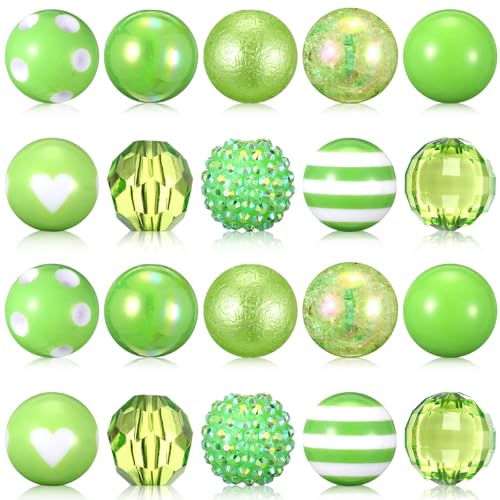 Ferreve 20 Pcs Chunky Bubblegum Beads 20mm Focal Pen Large Rhinestone Pearl Beads for DIY Beadable Pen School Jewelry Making Keychain Craft Making(Fruit Green) - color: Fruit Green